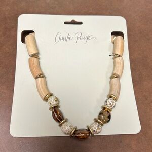 NWT-Charlie Paige Statement Necklace-Boho-Wooden Beads-Whimsy